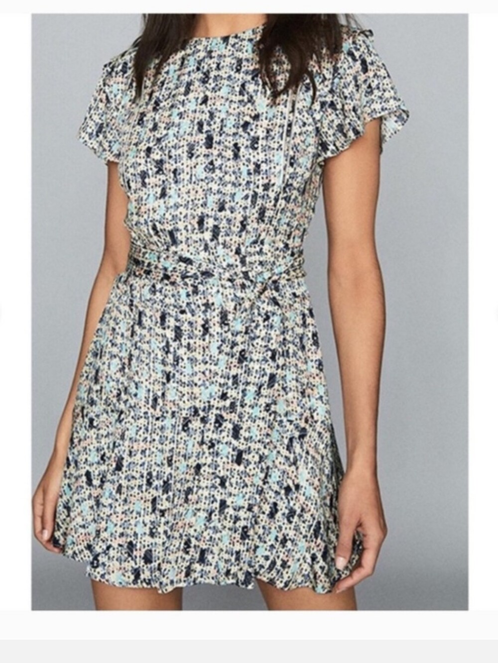Reiss Bethan multi ditsy ruffle dress in size Size 6